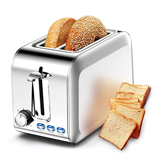 Toaster 2 Slice Stainless Steel 2 Slice Toasters Best Rated Prime Wide Slot for Bagel, Defrost, Cancel Function with Removable Crumb Tray