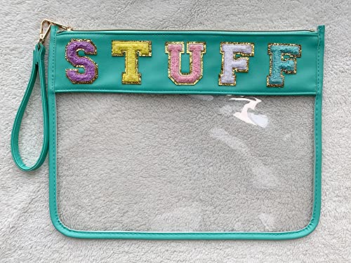 Image of Chenille Letter Clear Bag Purse Multi-purpose Transparent Waterproof Snacks Makeup Tote Bag with Wrist Strap