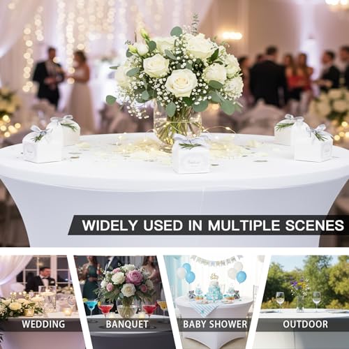 Image of Fixwal 4 Pack 60 Inch Round Tablecloth, Fitted Spandex Round Table Cloths - Washable White Stretchable Table Cover, Elastic Fabric for Wedding, Party, Restaurant, Christmas, Thanksgiving
