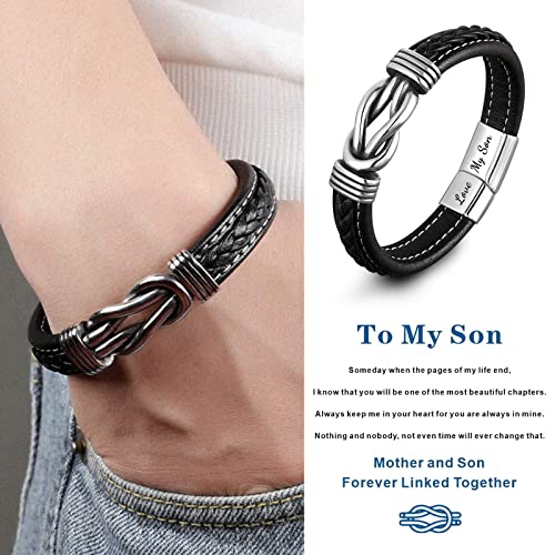 Leather Bracelet for Men Multi-Layer Braided Leather Infinity Bracelet with Clasp Black Inspirational Bangle Bracelets Wristband Christmas Birthday Valentine's Day Gifts for Son3
