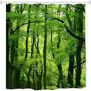 goodbath Extra Long Shower Curtain 240cm Drop, Green Forest Waterproof Fabric Bathroom Curtains Wet Room, 180 x 240cm Drop, Green Brown