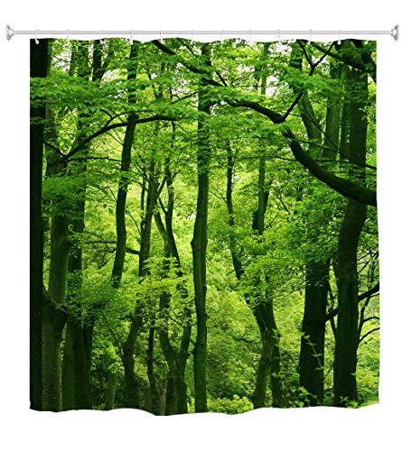 goodbath Grüner Wald Wasserdichtes Stoff Badezimmer-Duschvorhang-Set aus Stoff mit Haken,180 x 180 cm Cover