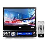 Pyle 1Din DVD Receiver Bluetooth - 7-Inch Car Stereo Touch Screen Headunit Receiver - Built-In Mic,