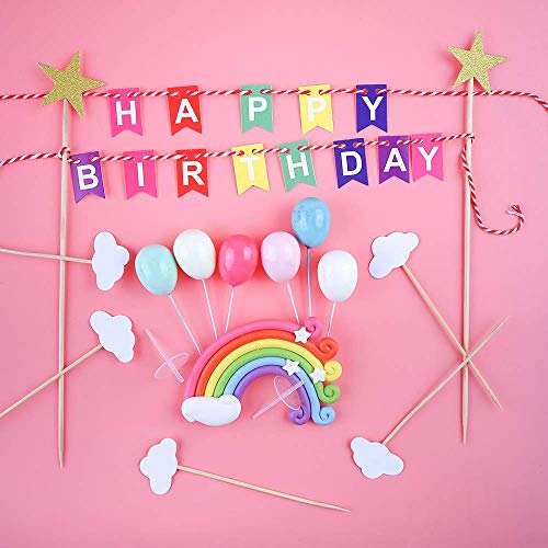 Fingooo 13 Pieces Rainbow Cake Topper Kit,Include Birthday Bunting Cloud Balloon Rainbow Boy Girls Cupcake Picks Decorations Baby Shower Wedding Party #TOP3