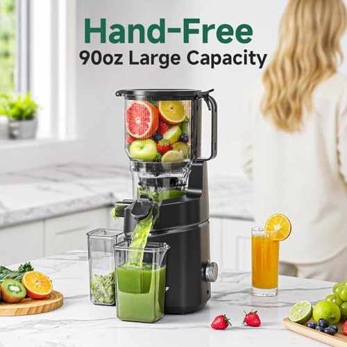 Image of AMZCHEF Cold Press Juicer - 6.5 inch Wide Mouth Hopper for Whole Recipe Loading, Self Feeding for Hands-Free Operation, Zero Waste Masticating Juicer For More Juice, Less Pulp - Triple Strainers