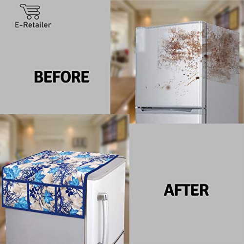 Image of Combo Set of 1 Pc Fridge Top Cover With 6 Utility Pockets and 4 Pc Fridge Mats (Blue, Set of 5)