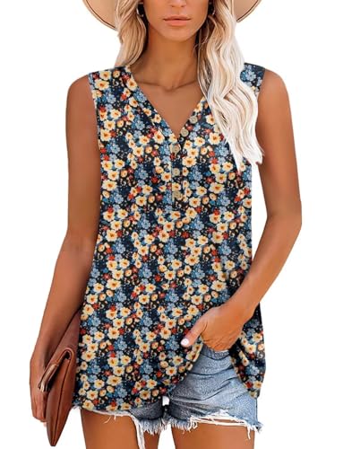 KISSMODA Womens Boho Tops for Summer Sleeveless Tanks Loose Fit Casual Blouse Daily Shirts for Leggings (S-3XL)