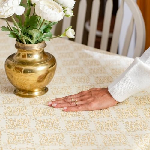 Image of THE YARD HOUSE Wipeable & Anti-Slip Cotton Table Cover for Family Dining, Party. Protects Against Spills, Scratches, Damages (Gilded Opal, 60 x 100 inch (Rectangle))