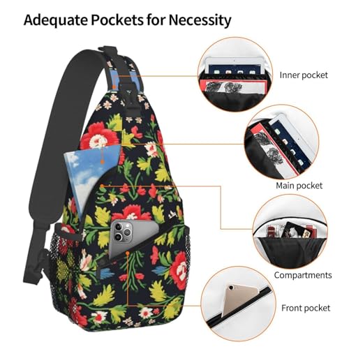 Mochila cruzada estilo bordado ucraniano con diseño floral miniatura 4