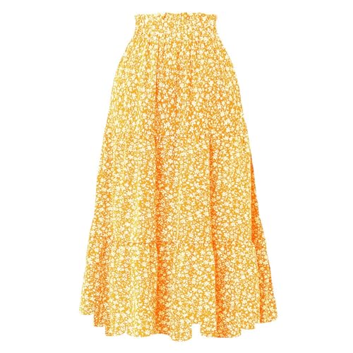 Women Maxi Skirt Floral Tiered Pleated Skirt Flowy Swing High Waisted Go Outing Clothes2