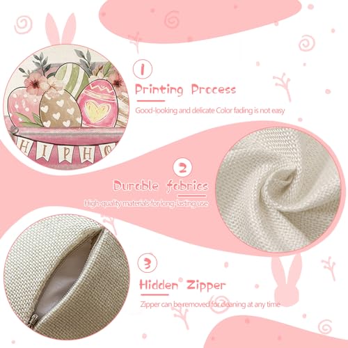 kaiwern Pack of 4 Easter Cushion Covers 45 x 45 cm Easter Decoration, Linen Cushion Cover, Easter Decoration, Spring Holiday Cushion Cover, Easter Bunny Cushion Covers, Bunny Easter Eggs (White)