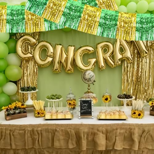 Image of BEISHIDA 3 Packs Metallic Foil Fringe Garland Green Gold Wall Hanging Tinsel Fringe Banners for Car Floats Bridal Shower Wedding Birthday Graduation Holiday Party Decoration(30 Feet)