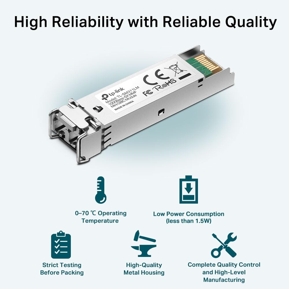 TP-Link Module SFP Gigabit, Module Mini GBIC Fibre multimode 1000Base-SX, Plug and Play, Interface LC/UPC, Distance jusqu'à 550/220 m (TL-SM311LM)