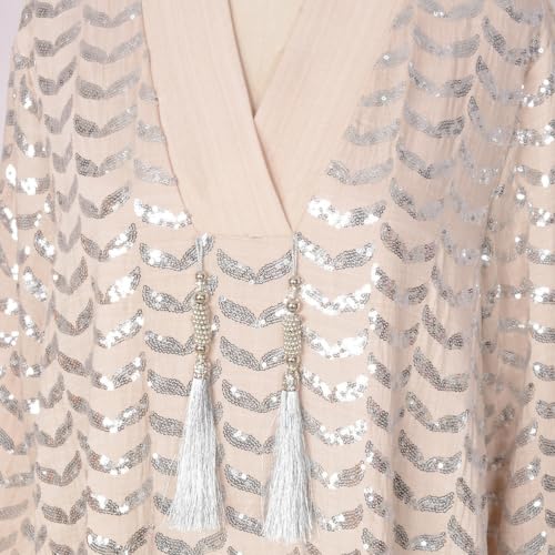 Vestido bata holgado con borlas y diseño en capas para mujer 7