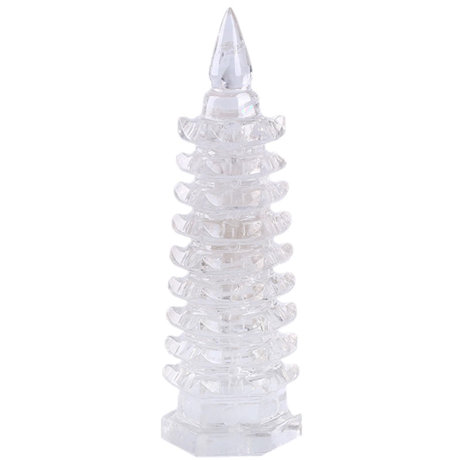 HHCTEBEC Clear Quartz 9-Level Wenchang Tower – Feng Shui Pagoda, Healing Crystal Statue, Office Desk Decor