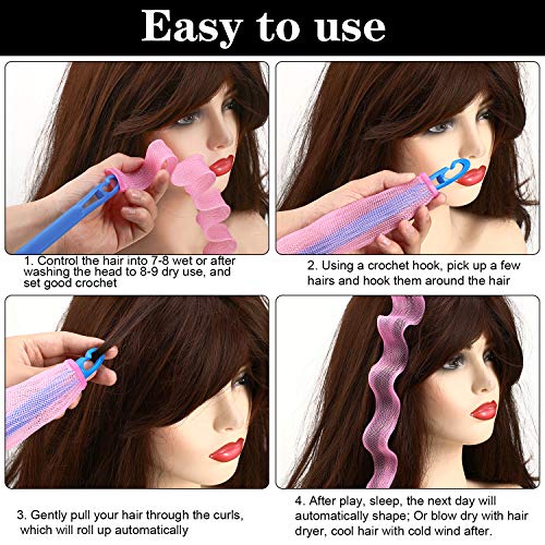 24 Pieces Heatless Curlers Styling Kit Wave Style Hair Rollers No Heat Hair Curlers Spiral Curls With Styling Hooks For Women Girls Long Hair Styling Tools, 19.68 Inch #TOP5