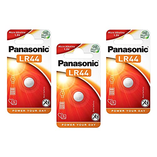 Panasonic - lote de 3 pilas botón cell power lr44 (l1154) - alkaline manganese 1,5 v
