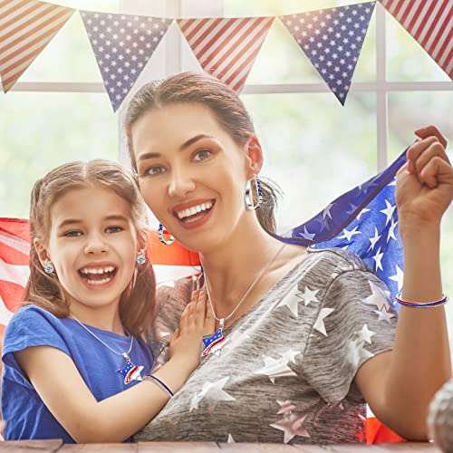 Xunyee 4 Pcs Independence Day Earrings Bracelet Necklace Set 4Th Of July Earrings Usa American Flag Bracelet Patriotic Rhinestone Pendant Necklace For Women Girls Jewelry Gift #TOP3