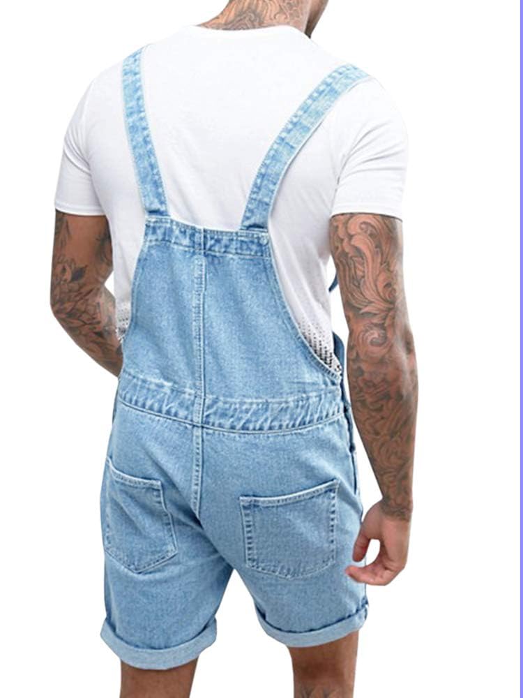 Runcati Herren Latzhose Baumwolle Jeans Overall Kurze Arbeitshose Loose Fit Männer Denim Jumpsuit mit Taschen