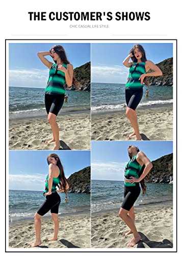 Aleumdr Womens Color Block Print Racerback Tankini Swimsuits With Swim Capris Green M 8 10 #TOP6