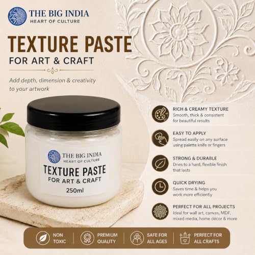 Image of Texture Paste for Art & Craft - 250ml | White Matte Finish | Perfect for 3D Texture Art, Stenciling, and Customizable Art | Ideal for Mixed Media, Canvas, MDF, Wall Art & DIY Projects, acrylic painting