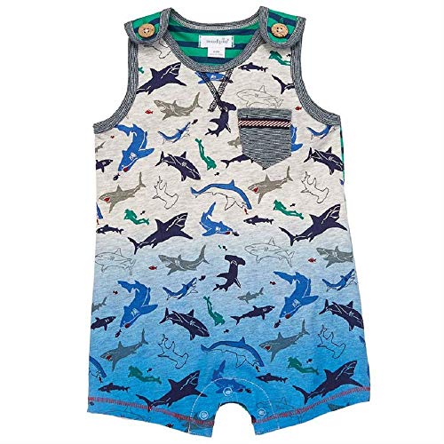 Mud Pie Baby Boy's Shark Sleeveless Shortall (Infant) Blue 0-3 Months (Infant)