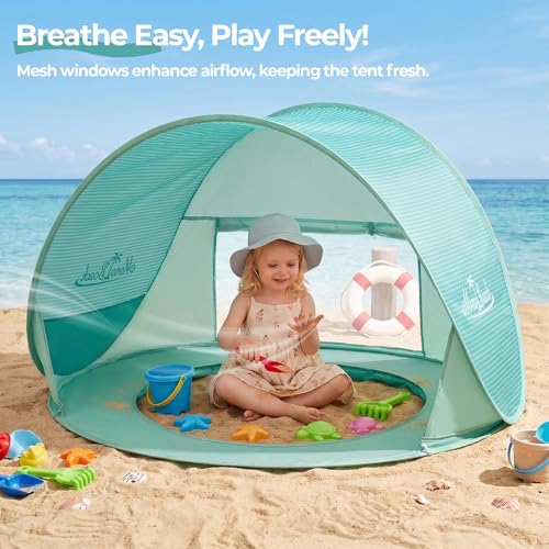 Image of Monobeach Baby Beach Tent with Pool: Green Pop Up Sun Shade Tent for Toddler, UV Protection Portable Outdoor Shelter, Foldable Camping Canopy for Beach, Backyard & Travel