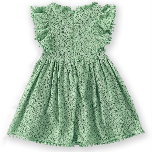 Image of BGFKS Baby Girl Tutu Dress Elegant Lace Pom Pom Flutter Sleeve with Flower Headband Set