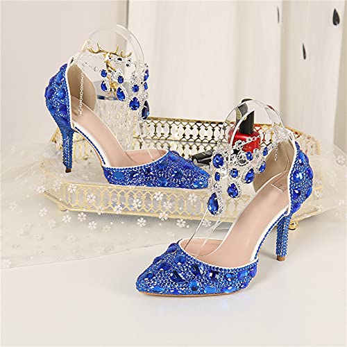 Minishion Womens Rhinestone Wedding Shoes Party Pumps with Ankle Chains2