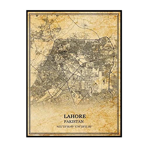 TANOKCRS Lahore Pakistan Art mural Vintage impression affiche toile carte œuvre voyage Souvenir cadeau décor à la maison sans cadre 9x11 pouces