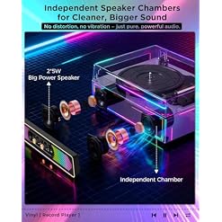 Bluetooth Record Player with RGB Lights, 3-Speed Belt-Drive Turntable with Built-in Stereo Speakers, Bass/Treble Control, Auto Stop, AUX in/Out, RCA Out, Retro Wood Vinyl Player for Home & Gift Use - Les Beatles, Paul McCartney, John Lennon, RIngo Starr, George Harrison Bluetooth Record Player with RGB Lights, 3-Speed Belt-Drive Turntable with Built-in Stereo Speakers, Bass/Treble Control, Auto Stop, AUX in/Out, RCA Out, Retro Wood Vinyl Player for Home & Gift Use – Image 2