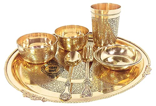 Image of Pure Brass Dinner Set | Premium Traditional Pital Thali Set for Home & Restaurant | Handcrafted Brass Dinnerware (1, 7 Piece)