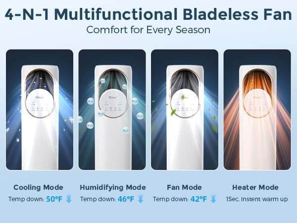 Miniatura 9 de Combo de ventilador de torre y calentador, calentador de interior, ventiladores de torre silenciosos de 26 piess, oscilación de 120, 2 velocidades