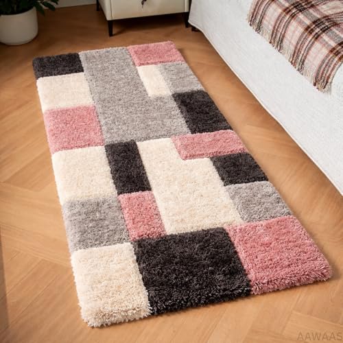 Image of 3D Shaggy Polyester Carpet Rug Runner Area Mats for Bedroom /Living Area /Home with Anti Slip Backing Soft /Fluffy Hight Pile - (3D Pink B, 2x4 feet)