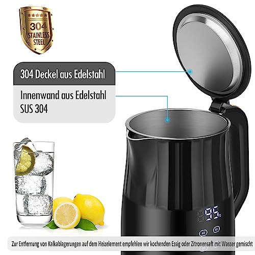 ForMe Edelstahl Wasserkocher 1,7 L mit Temperatureinstellung Temperaturwahl 40-100°C I LED Digitale Temperaturanzeige I Temperatur Einstellbar Kessel I Teekanne Teekessel Warmhaltefunktion I BPA Frei – Bild 5
