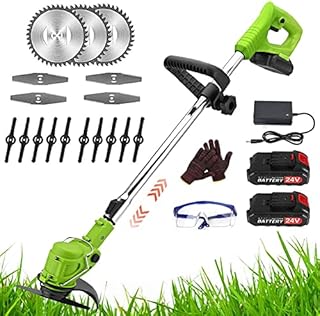 Grass Trimmer Electric Cordless 24v Battery Powered Brush Cutter with 9 Blades&Charger