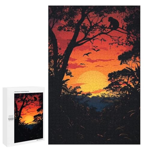 Puzzles for Adults 1000 Pieces - Sunset Silhouette Monkey On A Tree Funny Educational Puzzles, Birthday Christmas Valentine's Day Gift