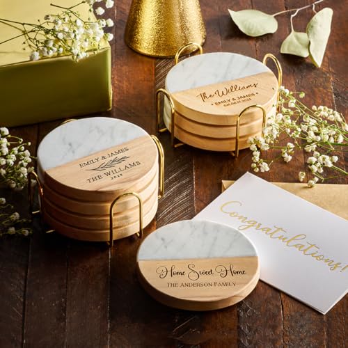 Custom Coasters Set of 4 Personalized Housewarming Gift Engraved Gifts for New Home New House Gifts for Couple