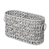 PINXIURY Toilet Paper Storage Basket, Bathroom Toilet Organizer with Strap Handle, Woven Toilet Paper Holder for 6 Mega Rolls, Bathroom Storage, Magazine Holder for Office, Bedroom, Grey