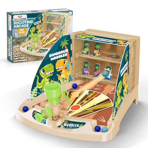 Image of Wembley Dinosaur Shooting Arcade Board Game for Kids | Dino Theme Pinball Marble Shooter Table Top Toy | Single Player Indoor Skill Activity Game | Birthday Gift Boys Girls Age 5 6 7 8 9 10 11 Years