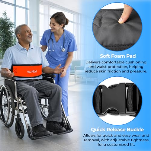Image of OTICA Wheelchair Safety Belt, Adjustable Length - Orange Anti-Slip and Anti-Fall Wheelchair Strap Seat Belt, Extra Long Size-Suitable for Obese People (Orange, Wheelchair Safety Belt With Pad)