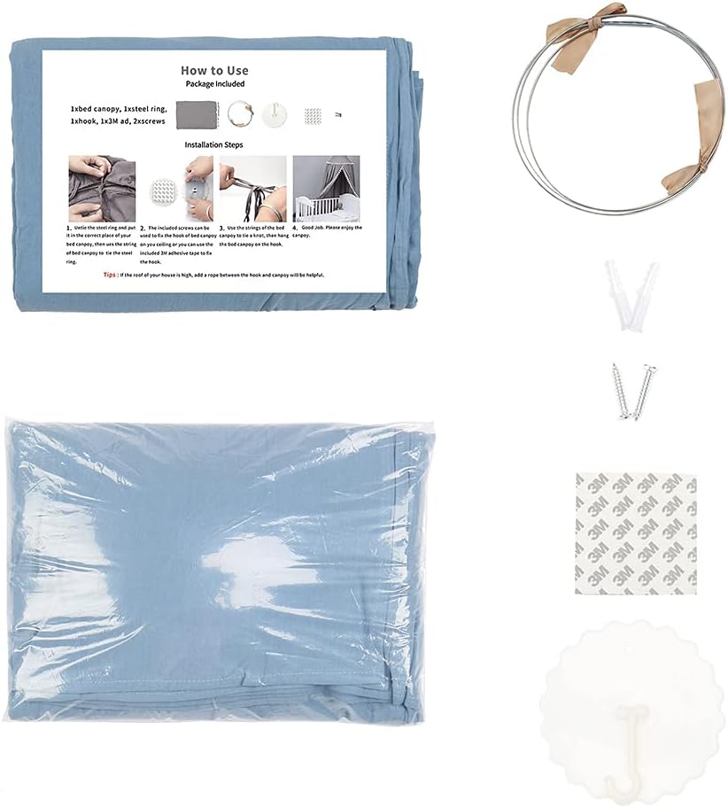 MAMERIA Kids Bed Canopy with Frills Cotton Hanging Tent Curtain Net for Reading Nook Hideaway Bedding Play Room Decor(Blue)