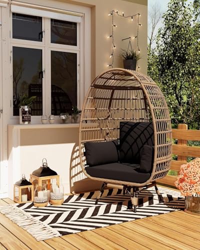 Tioutbot 360° Swivel Egg Chair, Oversized Patio Rotating Basket Chair, Steel Frame and Metal Base, Waterproof, PE Rattan Lounge Chair for Indoor & Outdoor, Porch, Living Room, Backyard, Black - Image 6
