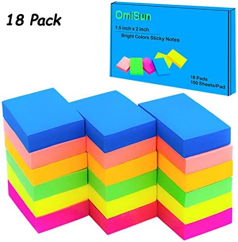 Sticky Notes 1.5 x 2, Bright Colorful Sticky Notes, 18 Pads 100 Sheet/Pad, Easy Post Notes for Home, Office, School (1.5 x 2 inches)