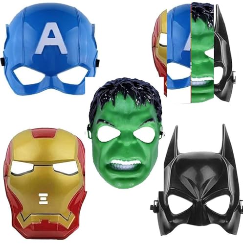 FAVELA Super Hero Cartoon Plastic Mask for Kids- Set of 5 Superhe...
