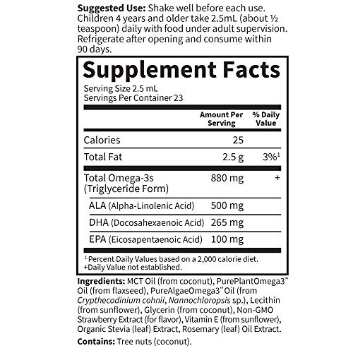 Garden Of Life Plant Omega-3 Ala, Dha & Epa Supplement For Children -Liquid, Strawberry - Vegan Brain & Eye Support For Kids, Sugar Free & Non-Gmo - 2 Fl Oz #TOP4
