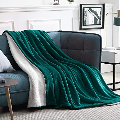 Walensee Sherpa Fleece Blanket (Throw Size 50”x60” Emerald Green) Plush Throw Fuzzy Super Soft Reversible Microfiber Flannel Blankets For Couch, Bed, Sofa Ultra Luxurious Warm and Cozy For All Seasons