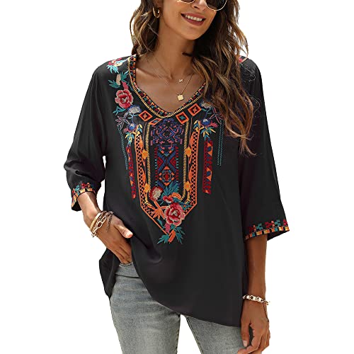 Grosy Bohemian Embroidered Tops for Women, Hippie Clothes, Mexican Peasant Blouses, Traditional Boho Clothing Tunic Shirts2