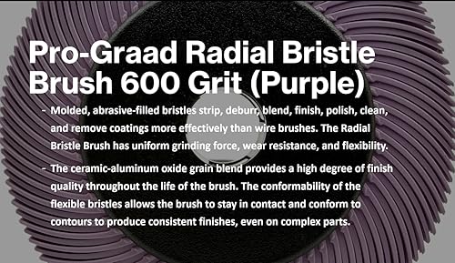Image of Radial Bristle Brush, 6 in x 1 /2 in x 1 in 600 Grit (Purple) with Adapter, Type C Curved Bristle (Pack of 1)