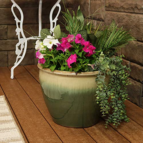 Sunnydaze Large Ceramic Plant Pot - Round Outdoor Glazed Ceramic Planter Pot with Drainage - Chalet - Seafoam - 14.5" - Thumbnail 6